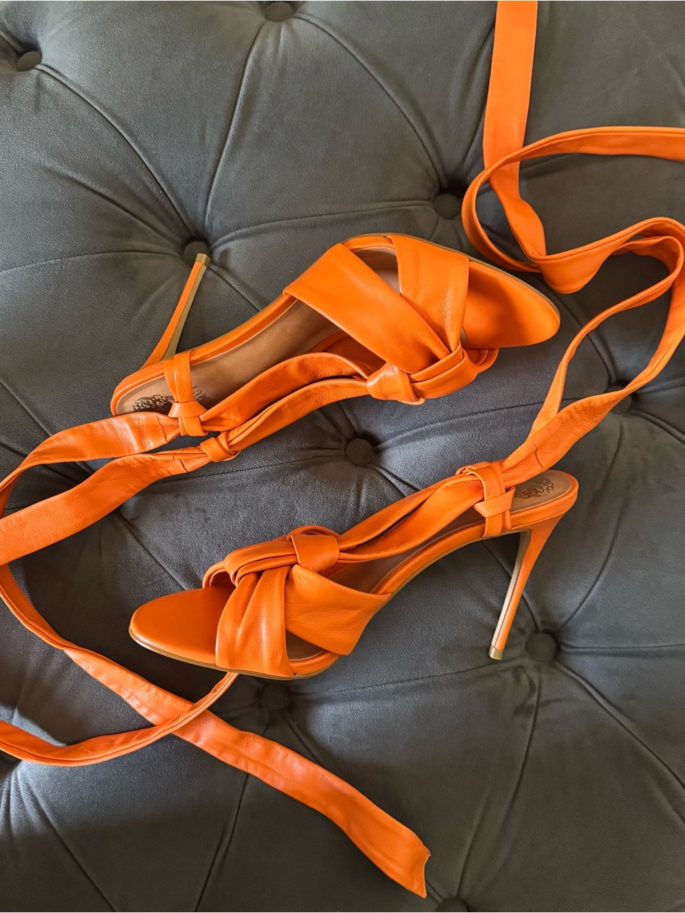 Vince Camuto Orange Semona Heels with Wraparound Ankle Straps - Picture 2 of 7
